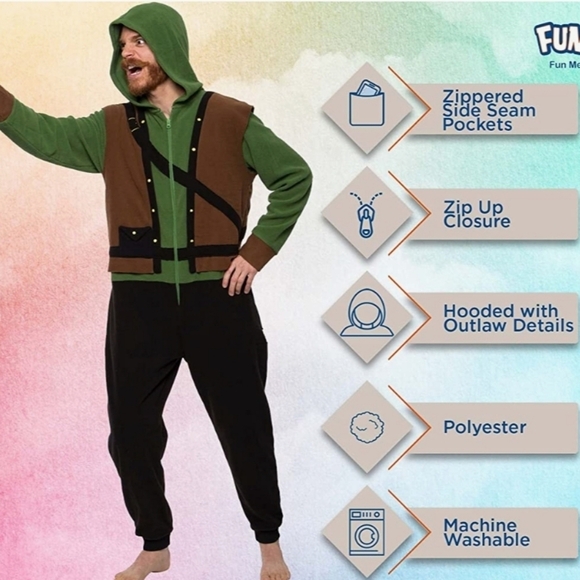 Silver Lilly FUNZIEZ! Robin Hood Unisex Adult Costume Pajamas Onesie Size M - Picture 4 of 10